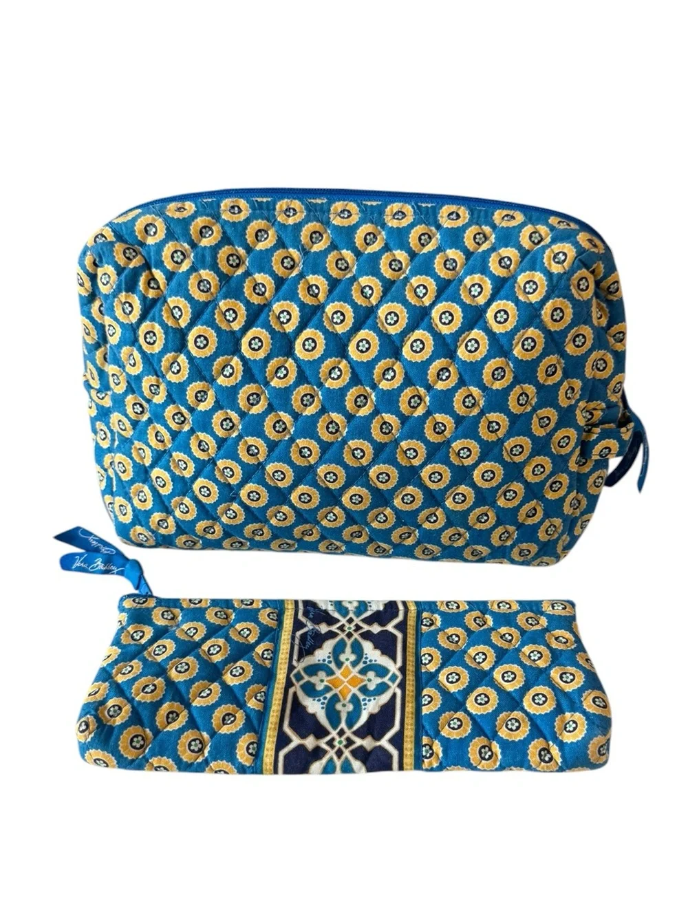 Vera Bradley Riveria Blue Large & Small Cosmetic Bag 2 Piece Cottagecore